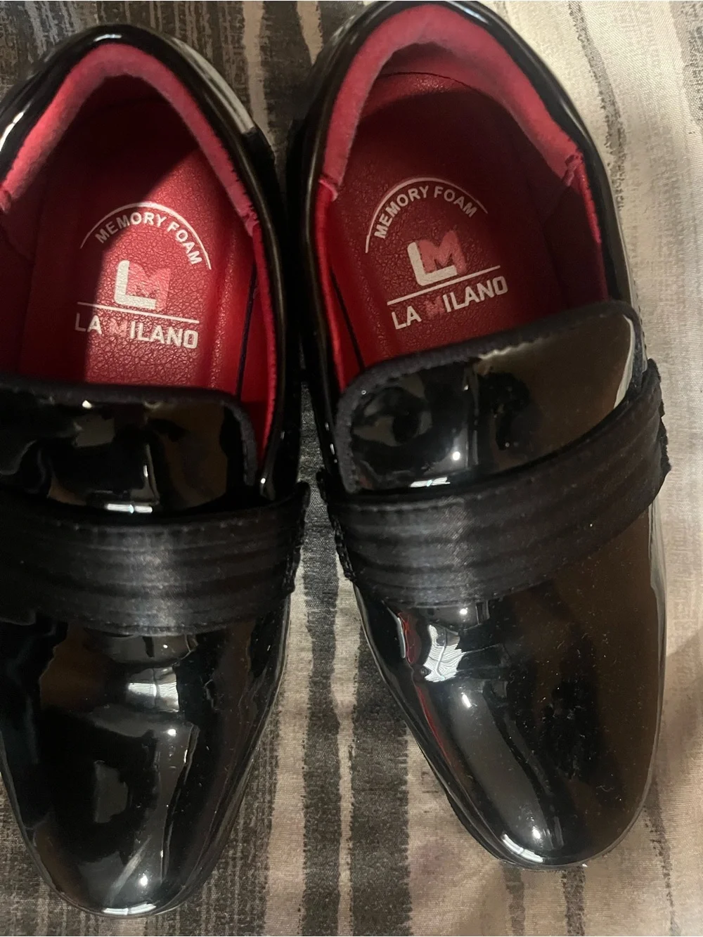 Milano Kids Black Patent Dress Shoes with Red Insole